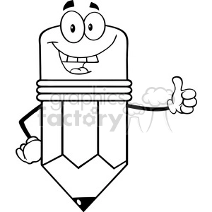 5907 Royalty Free Clip Art Happy Pencil Cartoon Character Giving A Thumb Up