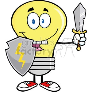 6027 Royalty Free Clip Art Light Bulb Guarder With Shield And Sword