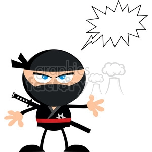 Royalty Free RF Clipart Illustration Angry Ninja Warrior Cartoon Character With Speech Bubble Flat Design