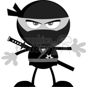 Royalty Free RF Clipart Illustration Angry Ninja Warrior Cartoon Character Flat Design In Gray Color