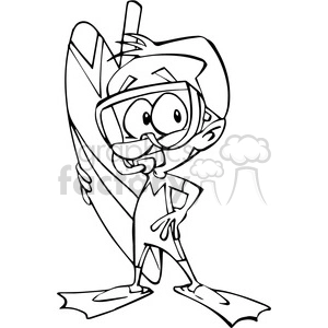 cartoon surfer in black and white