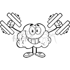5986 Royalty Free Clip Art Smiling Brain Cartoon Character Training With Dumbbells