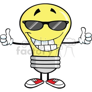 Royalty Free Clip Art Smiling Light Bulb With Sunglasses Giving A Double Thumbs Up