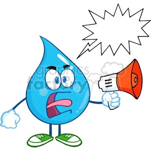 6225 Royalty Free Clip Art Angry Water Drop Character Screaming Into Megaphone With Speech Bubble
