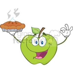 6540 Royalty Free Clip Art Happy Green Apple Character Holding Up A Pie