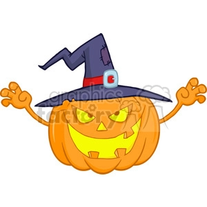 6610 Royalty Free Clip Art Scaring Halloween Pumpkin With A Witch Hat Cartoon Illustration