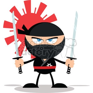 Angry Ninja Warrior With Two Katana Flat Design