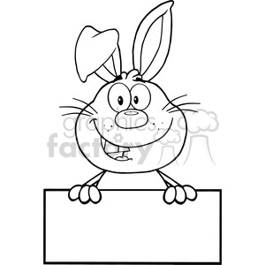 Royalty Free RF Clipart Illustration Black And White Cute Rabbit Cartoon Mascot Character Over Blank Sign
