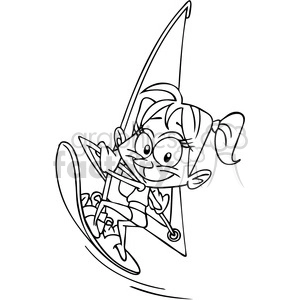 girl wind surfing cartoon drawing