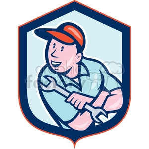 mechanic holding spanner logo shield