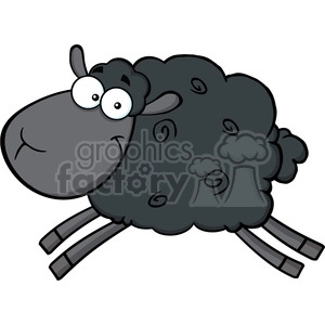 Royalty Free RF Clipart Illustration Black Sheep Cartoon Mascot Character Jumping