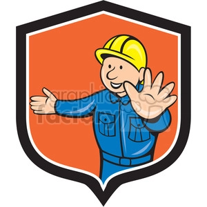 builder with hands out in shield shape