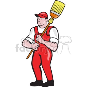 janitor with mop over shoulder shape