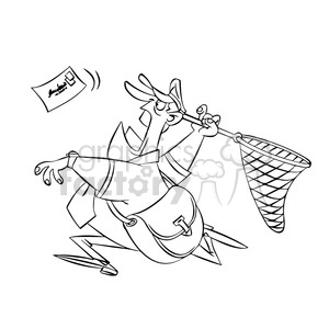 postal man chasing mail with a net black and white