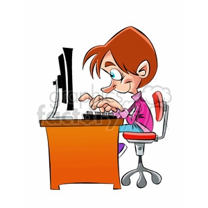 vector kid working at the computer cartoon