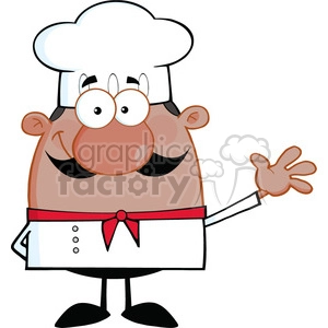 6833_Royalty_Free_Clip_Art_Cute_Little_African_American_Chef_Cartoon_Character_Waving_For_Greeting