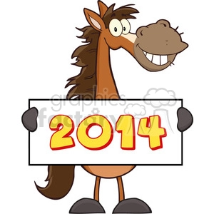 6882_Royalty_Free_Clip_Art_Horse_Cartoon_Mascot_Character_Holding_A_Banner_With_Text