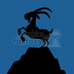 Royalty Free RF Clipart Illustration Black Goat Silhouette On Top Of A Mountain Peak On Blue Background