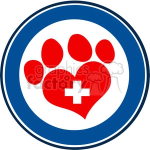 Royalty Free RF Clipart Illustration Veterinary Love Paw Print Blue Circle Banner Design With Cross