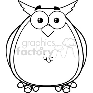 This clipart image features a cartoon-style owl with exaggerated features that give it a humorous appearance. The owl has large, circular eyes with prominent pupils, a small beak, tufts on its head resembling ears, and a round body with simple wing outlines and small feet.