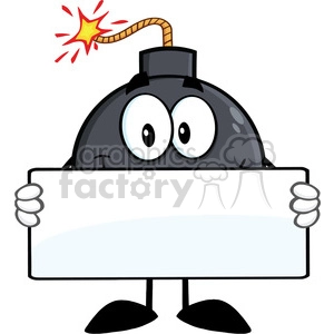 Royalty Free RF Clipart Illustration Funny Bomb Cartoon Character Holding A Banner