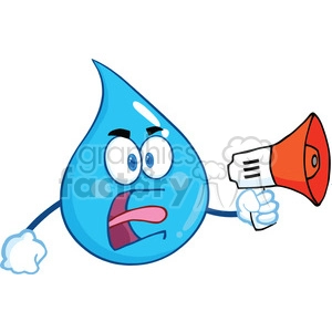 Royalty Free RF Clipart Illustration Angry Water Drop Character Screaming Into Megaphone