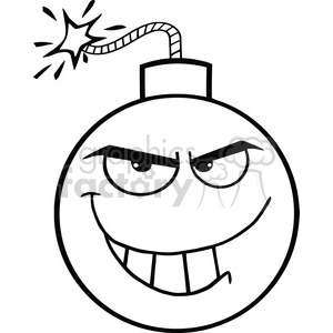 Royalty Free RF Clipart Illustration Black and White Evil Bomb Cartoon Character