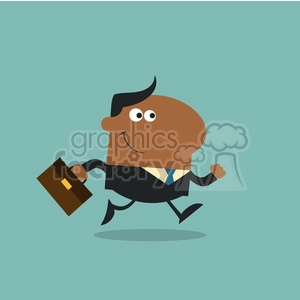 8270 Royalty Free RF Clipart Illustration Smiling African American Manager With Briefcase Running To Work Modern Flat Design Vector Illustration