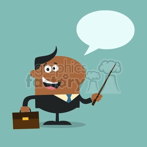8356 Royalty Free RF Clipart Illustration African American Manager Holding A Pointer Stick Flat Style Vector Illustration With Speech Bubble