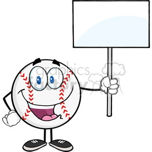Happy Baseball Ball Holding A Blank Sign