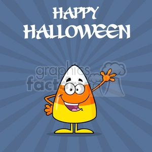 8875 Royalty Free RF Clipart Illustration Funny Candy Corn Cartoon Character Waving Vector Illustration With Background And Text