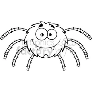 8950 Royalty Free RF Clipart Illustration Black And White Funny Spider Cartoon Character Vector Illustration Isolated On White