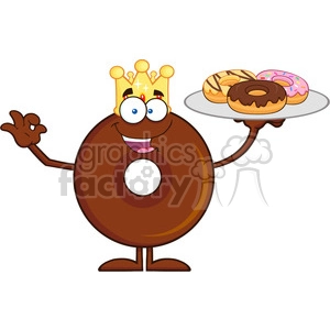 8723 Royalty Free RF Clipart Illustration King Chocolate Donut Cartoon Character Serving Donuts Vector Illustration Isolated On White