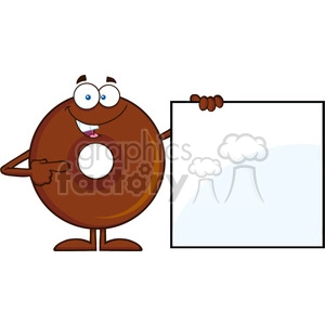 8720 Royalty Free RF Clipart Illustration Chocolate Donut Cartoon Character Showing A Blank Sign Vector Illustration Isolated On White