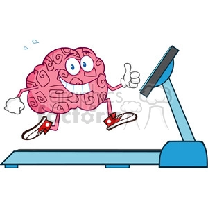 8806 Royalty Free RF Clipart Illustration Healthy Brain Cartoon Character Running On A Treadmill And Giving A Thumb Up Vector Illustration Isolated On White