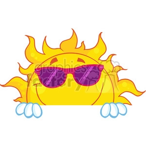 Royalty Free RF Clipart Illustration Smiling Sun With Sunglasses Over A Sign Board