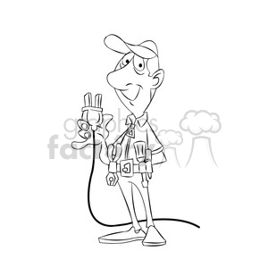 felix the cartoon handy man character holding a plug black white