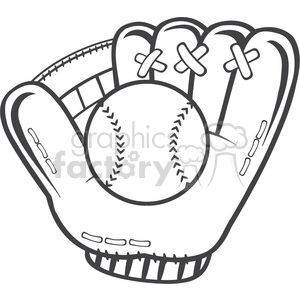 royalty free rf clipart illustration black and white baseball glove and ball vector illustration isolated on white background