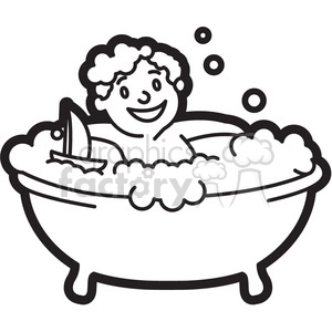 boy in the bathtub black and white outline