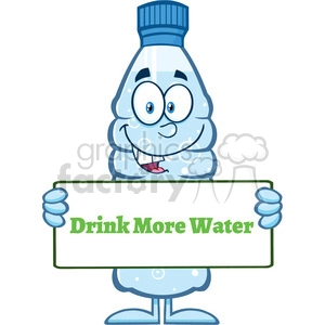 royalty free rf clipart illustration water plastic bottle cartoon mascot character holding a sign with text vector illustration isolated on white