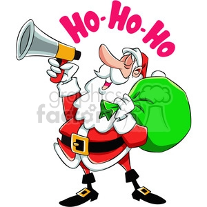 cartoon santa with a megaphone saying ho ho ho