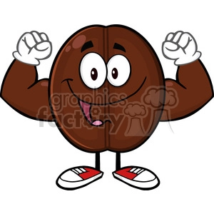 illustration happy coffee bean cartoon mascot character flexing vector illustration isolated on white