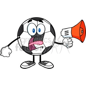 soccer ball cartoon mascot character using a megaphone vector illustration isolated on white background