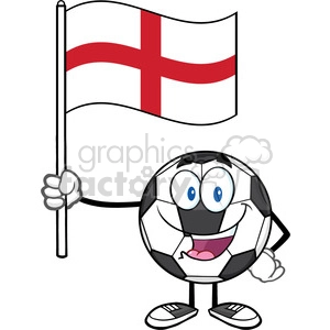 happy soccer ball cartoon mascot character holding a flag of england vector illustration isolated on white background