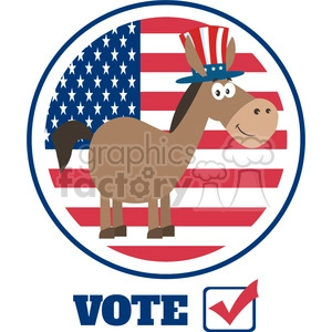 funny democrat donkey cartoon character with uncle sam hat over usa flag label vector illustration flat design style isolated on white