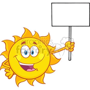 summer sun cartoon mascot character holding a blank sign vector illustration isolated on white background