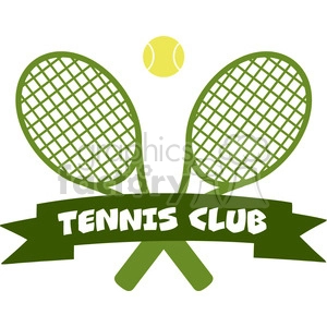 crossed racket and tennis ball logo design green label vector illustration isolated on white and text tennis club