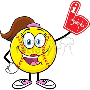 cute softball girl cartoon mascot character wearing a foam finger vector illustration isolated on white background