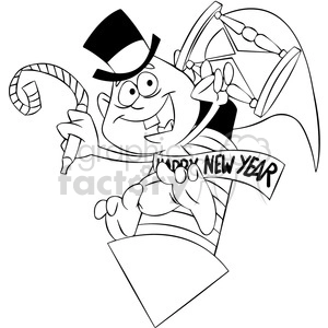 black and white baby new year holding an hourglass vector art