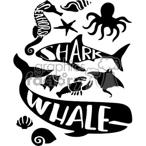 wall print kids decor sea life creatures whale shark lobster